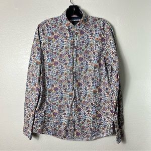 Zara Slim Fit Purple Floral Button Down Shirt Small